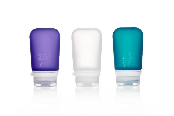 humangear GoToob 3-pack 74ml dispenser bottle tube travel container liquids transparent purple turquoise