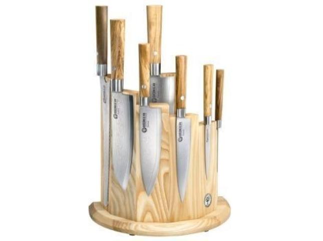 Böker Damascus Olive Knife Block Set with 7 Knives